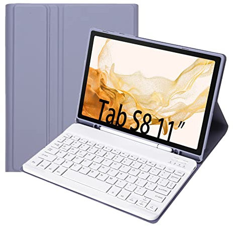 Vowor Tastiera Tablet Per Samsung Tab S8 11 2022/ Tab S7 11 2020 Custodia, Rimovibile Magnetica Pelle Cover con Tastiera Bluetooth Wireless Keyboard Per Galaxy Tab S8/S7 (SM-T870/X700) (viola)