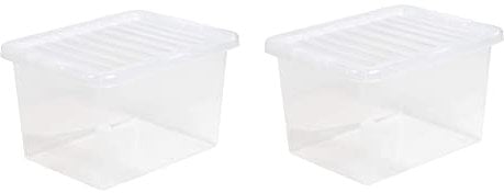 2 x 25L Plastic Storage Boxes Crystal Clear Box & Lid Suitable for all around the Home Office and Workplace Stackable Nestable Large Strong Boxes – 42.50 x 33.00 x 25.50 cm