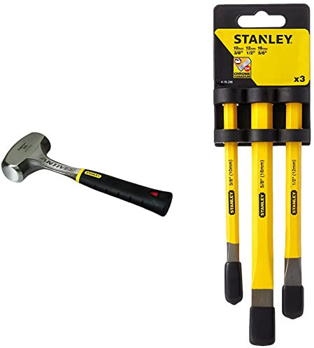 Stanley 1-56-001 Fatmax Anti Vibe Lump / Club Hammer 3lb - STA156001 & 4-18-298 Cold Chisel Set, 3 Pieces
