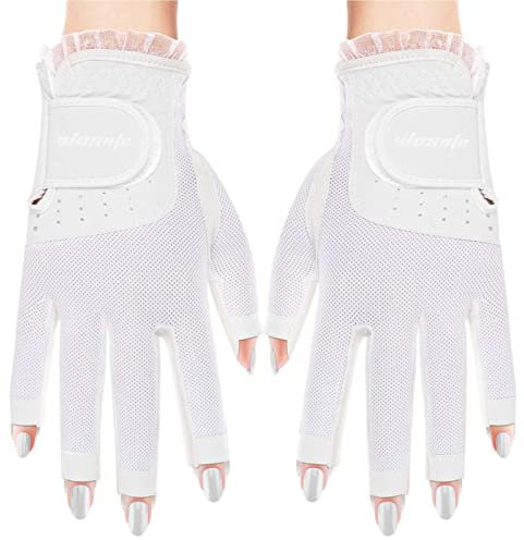 Jomewory 1 Paar Golfhandschuhe Frauen, Fingerlose Golf Handschuhe mit Magic Strap Verschluss, Damen Golf Handschuhe, Weiche Sporthandschuhe, Damen Mädchen Granulate, Anti-Rutsch Handschuhe