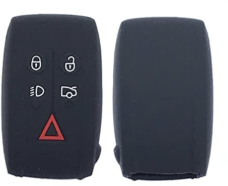 Nordecco SILICONE Key Fob Cover Fits 5 Button Fob JAGUAR XK XF SE XFR (Clear/Blank Rear) 5 Button (Black)