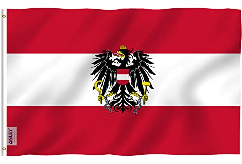 Anley Fly Breeze 3 x 5 Fuß Österreich mit Adlerflagge – lebendige Farbe und farbecht – Kopfzeile aus Segeltuch und doppelt genäht – österreichisches Wappen Flaggen Polyester mit Messingösen 3 x 5 Ft