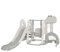 DREAMADE Toboggan et Balançoire pour Enfants 18+ Mois avec Panier de Basketball, Football, Golf, Aire de Jeux en Forme de Dinosaure, pour Intérieure/Extérieure (Gris Blanc)