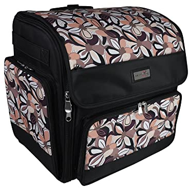 Everything Mary Deluxe Collapsible Rolling Craft Bag, Brown Floral - Scrapbook Tote Bag with Wheels for Scrapbooking & Art - Travel Organizer Storage