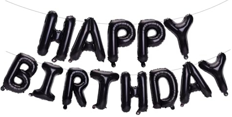 PIGETALE Schwarz Happy Birthday Folienballons 16 Zoll Happy Birthday Girlande Deko Geburtstag Luftballons Buchstaben Folien Banner Helium Ballon für Birthday Party Dekoration,Kinder Männer Frauen