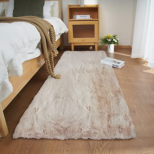 Ghouse Kurzflor Wohnzimmer Teppich Schlafzimmer Matte Moderner Home Flauschig Weich Teppiche für Kinderzimmer Anti-Rutsch Unterseite Waschbarer Teppich 60x180 cm Beige