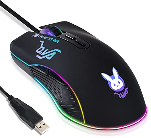 Greshare Gaming-Maus, 12 Farben, hintergrundbeleuchtete optische Spielmäuse, ergonomisch, USB, verkabelt mit 7200 DPI und 7 Tasten für Computer/Win/Mac/Linux/Android/iOS (Black USB)