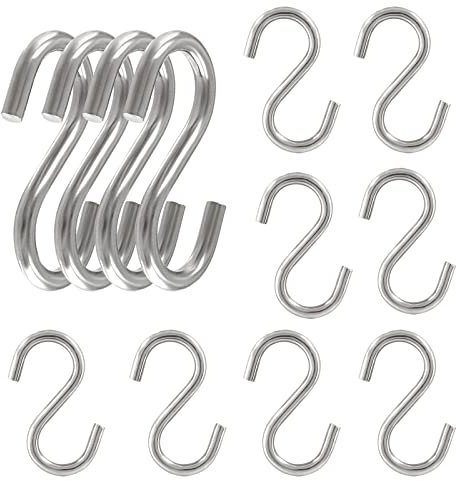 HARSKIYER 12 Stück 304 Edelstahl S-Haken, 4 mm Metall S-förmige Haken, robuste Kleiderbügel zum Aufhängen von Töpfen, Pflanzen, Tassen, Kleidung, Schlüssel, Kappen