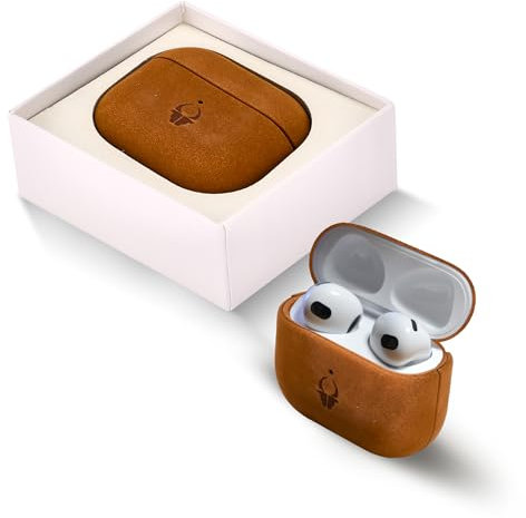 DONBOLSO airpods hülle 3. Generation - Leder - Eleganter Schutz für Deine AirPods aus echtem italienischem Leder - Perfekter Sitz für AirPods mit Ladegerät - Anti-Drop-Schutz - Braun