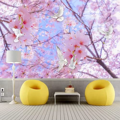 Fototapete 3D Effekt Kirschblüte Taube Tapeten 3D Effekt Vliestapete Wohnzimmer Schlafzimmer Wandbilder Wanddeko