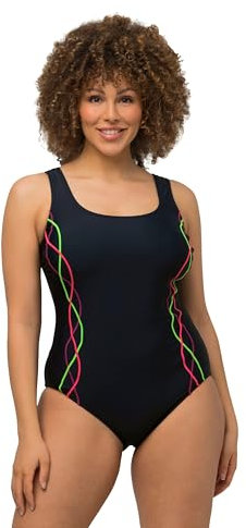 Ulla Popken Traje de Baño Pipings Bajo Pecho Forro Delantero Sola Pieza para Mujer, Azul, 60