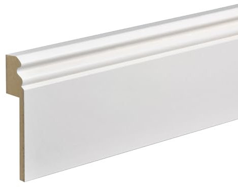 Kosche | Moulure de carrelage | Profil hamburger | MDF laminé | 16 x 100 x 2500 mm | Blanc | Plinthe | Plinthe | Qualité supérieure | Robuste | 125 mètres