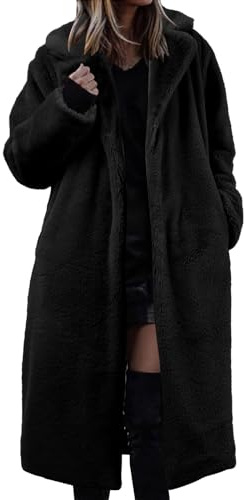 Duohropke Fellmantel Damen Mit Kapuze Lange Warm Winterjacke Faux Fur Mantel Kunstfell Frauen Elegant Kunstpelz-Jacke Pelzmantel Kunstpelz Flauschige Fellmantel Parka Outwear