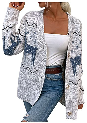 XTBFOOJ Weihnachten Strickjacke Oversize Damen Lustig Rudolph Rentier Druck Weihnachtsgeschen Handtasche Damen umhängetasche Pullover Oversize Langarmshirt Damen skims Sport Pullover für Damen