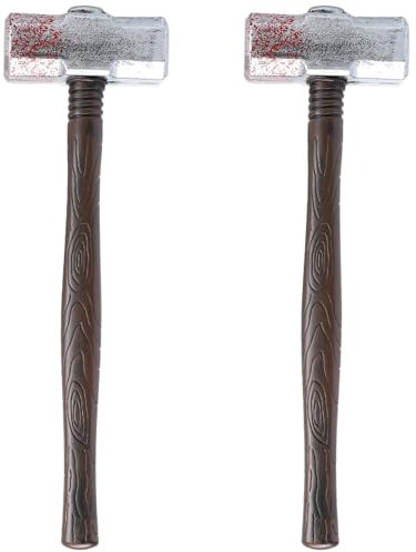Amosfun Halloween Hammer Props 2Pcs Plastic Bloody Hammer Fake Hammer Halloween Costume Party Trick Props