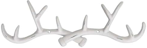 MACOSA PO471327-000-101 Wand-Haken Geweih Weiß Landhaus Antik Hirsch Metall 38 cm Garderobenhaken Kleiderhaken Handtuchhaken Metallhaken Dekohaken
