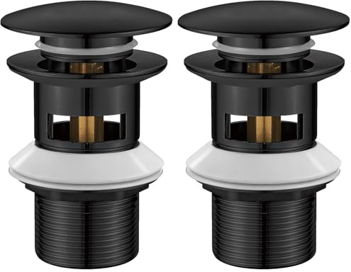 Ibergrif M20502B Bombe Vidage Salle de Bain, Bonde lavabo avec Trop Plein, Pop Up, Noir, M (Lot de 2)