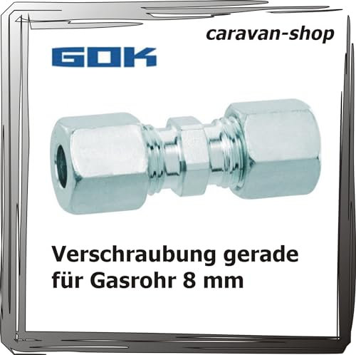 GOK Schneidringverschraubung gerade für 8mm Gasrohr Verschraubung Verbinder Propan, Gasleitungen in Wohnwagen, Wohnmobil, Caravan