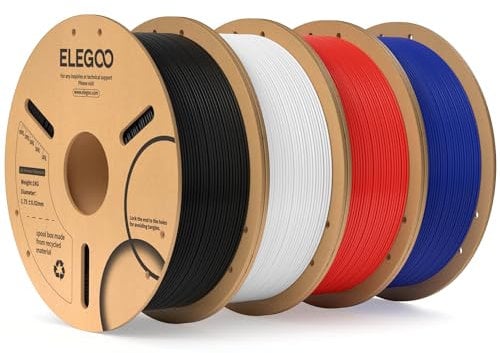 ELEGOO PLA Filament 1.75mm Schwarz Weiß Rot Dunkelblau 4KG, 3D Drucker Filament Maßgenauigkeit +/- 0,02 mm, 4kg Pappspule (8.8lbs) Filament-3D-Druckmaterialien