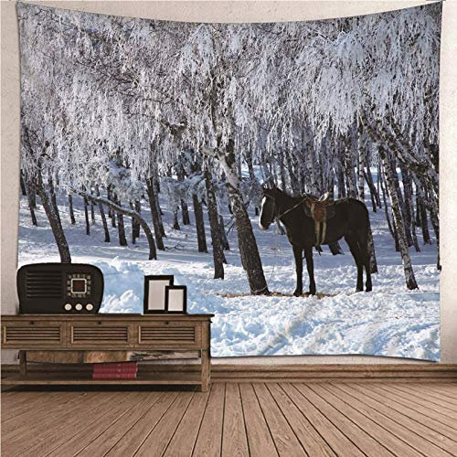 CEVAN Tapiz Espacial Tapiz Antideslizante Suelo Piscina Caballo Y Bosque Helado Tapiz Sofa Grande Tapiz Infantil Medio Punto En Blanco Y Negro 350X250Cm