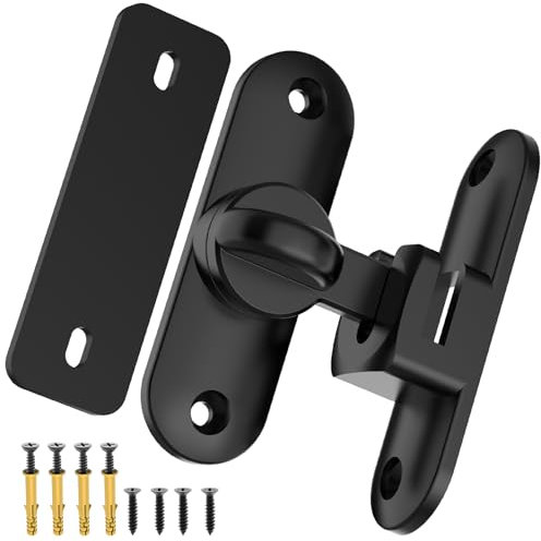 Flip Sliding Barn Door Lock, 90/180 Degree Sliding Door Lock Latch and latches for Barn Door, Pet Door, Bathroom, Outdoor, Garage, Window, Sliding Door (1, Black)