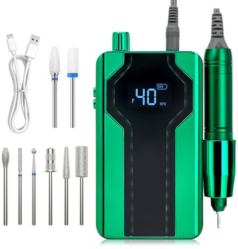 Delanie Ponceuse pour Ongles 40,000 RPM Professionnel, Ponceuse Ongles Portable Sans Fil avec Pause Bonton pour Manucure Pédicure, Incl. 6 Embouts et 2 Embouts en Céramique