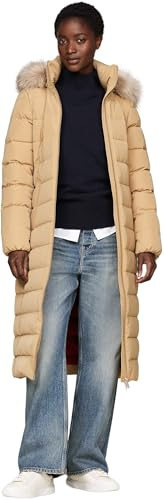 Tommy Hilfiger Damen Daunenmantel Heritage Tyra Maxi With Fur mit Kapuze, Grün (Classic Khaki), S
