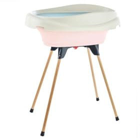THERMOBABY - Pack Plan À Langer Et Baignoire VASCO - 2 En 1 - Table À Langer - Baignoire Bébé Sur Pieds Pliables - De La Naissance À L'âge De 12 Mois (Max. 11 kg) - Fabriqué En France - Rose Poudré