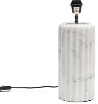Riviera Maison Tischlampe weißer Marmor modern, runder Lampenfuß mit Riffelung für Wohn- oder Schlafzimmer echter Naturstein - Brielle Table Lamp - (ØxH) 15x38