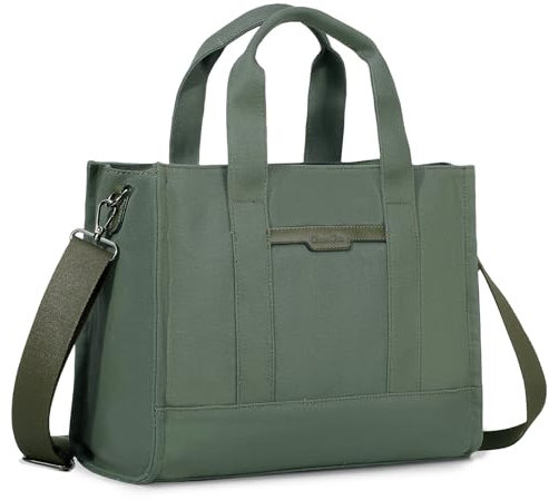 Chase Chic Canvas Handtasche Damen,14 Zoll Umhängetasche Tote Bag,Shopper Tasche mit Reißverschluss Mehrfachtasche Crossbody Bag für Arbeit/Reisen/Schule,Grün