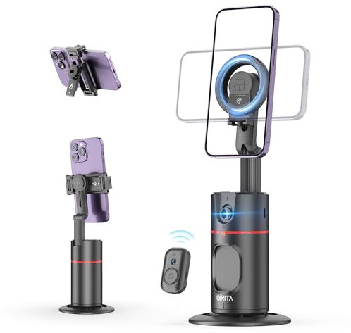 Magnetico Auto Tracking Treppiede Smartphone, Estensibile Supporto Smartphone Funzione di Tracciamento del Viso e Telecomando, No App, 360° Bastoni Selfie Supporto Telefono per iPhone/Android
