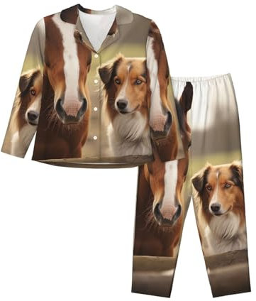 VducK Ensemble de pyjama 2 pièces pour femme Motif chien et cheval à manches longues pour femme, Noir , XL
