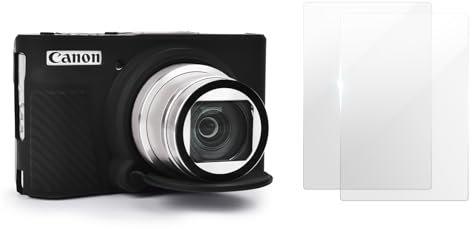 VOVMOEYA Kameratasche für Canon SX730 SX740[mit 2 Displayschutzfolien],Silikonhülle Kompatibel mit Canon PowerShot SX730 SX740 HS Digitalkamera,SX730 SX740 Tasche Hülle - Schwarz