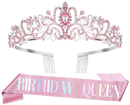Geburtstagskrone Mädchen,Krone Geburtstag,Schärpe Geburtstag,Tiara,Geburtstagskrone Erwachsene,Diadem Gold,Birthday Queen,Krone Geburtstag,Prom Queen,Diadem Rosa,13 18 30 40 50 60 Geburtstag Frauen