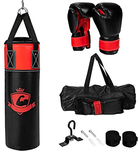 Kids Punch Bag, Heavy Filled Junior Boxing Bag Set with Gloves, Wall Bracket and Storage Bag, Punching Training Kit for Workout Muay Thai Martial Taekwondo
