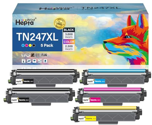 Hepta Print Druckertoner TN247XL für TN-243CMYK TN 247 Toner für Brother MFC-L3750CDW DCP-L3550CDW HL-L3210CW MFC-L2710DW DCP-L3510CDW MFC-L3770CDW TN-243 (5er Mehrfarbig Set (2xB,C,M,Y))
