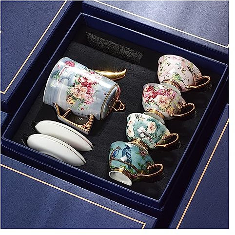 GKHLAMZDE Fine Bone China Tea Set with Teapot, Cups & Saucer Service for 4, Porcelain Coffee Set for Afternoon Tea Party