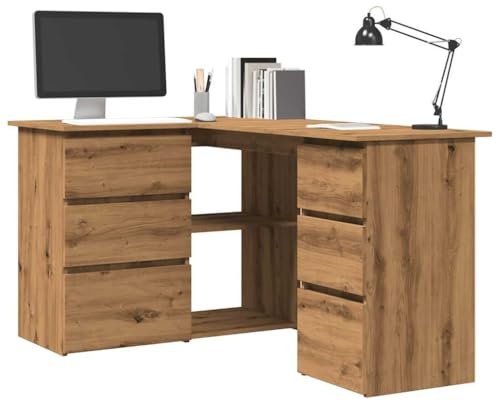 vidaXL Corner Desk - Artisan Oak L-Shaped 145x100x76 cm - Engineered Wood Home Office Computer Table with Storage