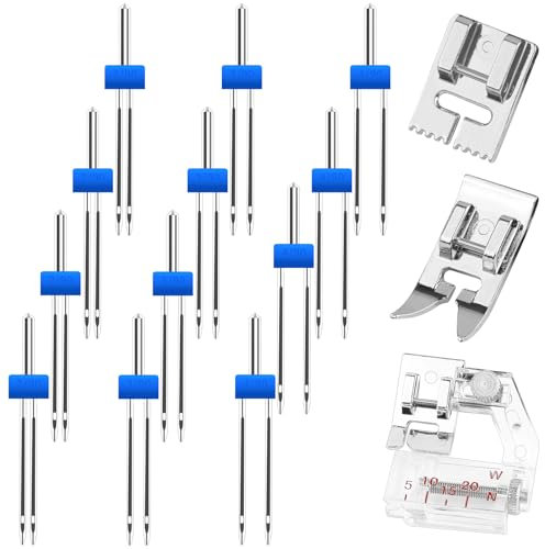 Set da cucito doppio ago da 15 pezzi per macchine da cucire, aghi gemelli per macchine da cucire con piedino da 3 pezzi per accessori per macchine da cucire domestiche