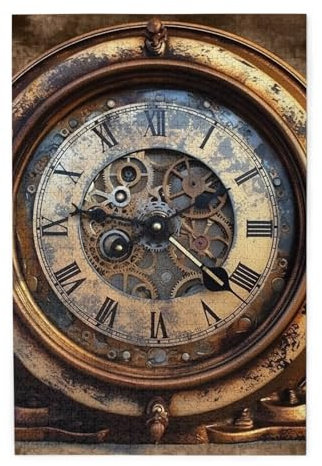 1000-teiliges Puzzle für Erwachsene, herausforderndes Puzzle für Spieleabende, Holzpuzzle, Steampunk-Uhr, personalisiertes Holzpuzzle für Familie, Bilderpuzzle, fertige Größe 74,9 x 50 cm