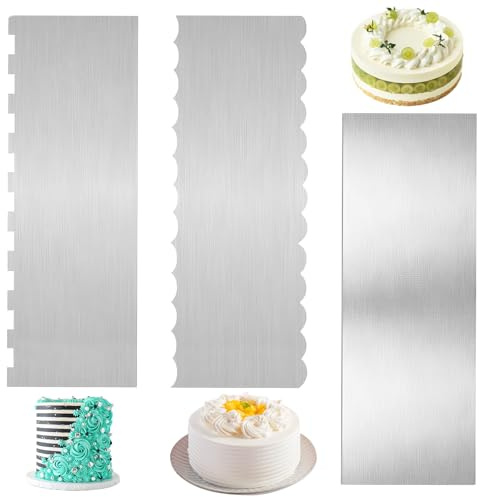 3PCS Cake Scraper, Stainless Steel Cake Decorating Tools Metal Cake Scraper