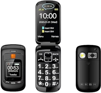 PPLDABNK Dual Display Senior Cellphone, 2G Feature Phone, Dual SIM Large Push Keypad Speed Dial Torch FM Push Button SOS Button Elderly Cover Mobile Phone,Black