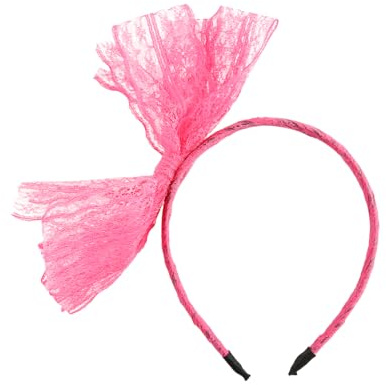 Bojueshaw Retro Neon Lace Headband,Elastic Large Bow Hairband,1980s Cosplay Hair Hoop for Themed Parties,Concerts and Everyday Wear(Rose red)
