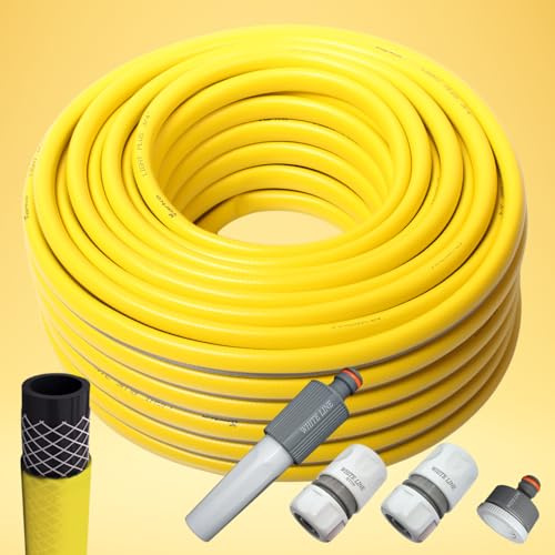 Gartenschlauch 3/4 Zoll 20m 30m 50m – grün oder gelb – optional mit Adapter Set – flexibel UV-beständig knickfest für Garten, Bewässerung, Auto, Haushalt (Gelb, 30m mit Adapter)