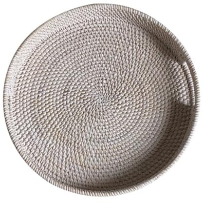 Rectangular Tray, Rattan Tray, Handmade Rattan Woven Storage Serving Tray Basket Natural & White Multiple Sizes(White,36X6cm)