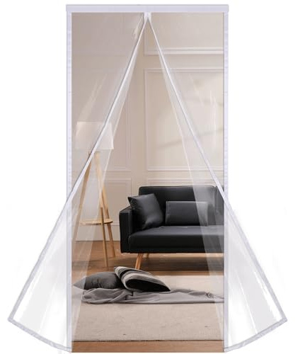Risareyi Magnet Wärmeschutzvorhang Tür Transparent EVA 110x210cm, Weiß | Türvorhang Thermo Kälteschutz Tür Thermovorhang Isolierung Kälteschutzvorhang für Klimaanlagen Haustür, 4cm Klettband Oben