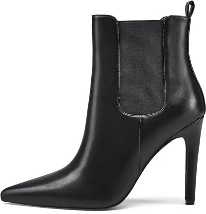 Zhabtuc Stivaletti Neri da Donna in Pelle, Tacco Alto 10 cm, Punta a Punta, Design Comodo e Versatile per l’Uso Quotidiano, Nero opaco, 40 EU