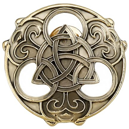 NICENEEDED Bronzene Vintage Wikinger-Fibel, 3,9 x 3,9 cm | Mittelalterlicher Schild-Anstecker mit Triquetra-Motiv, nordisches Retro-Legierungsschmuck für Umhänge, Schals und Pullover