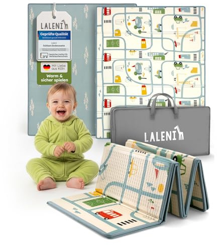 Laleni Krabbelmatte Baby 150x180x1 cm - wasserdichte Spielmatte Baby faltbar - isolierende Spielmatte Kinder - weich & schützt vor kaltem Untergrund - Krabbeldecke outdoor & indoor - Auto-Motiv