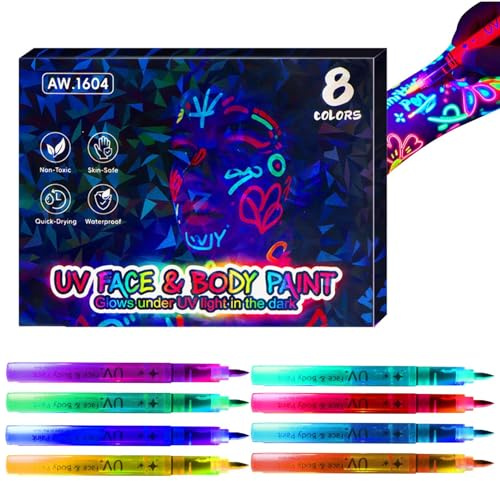 Crayons de peinture phosphorescents pour la peinture et le design | Maquillage lavable pour la peinture corporelle – Marqueurs éphémères fluo pour adultes et fête tissu artisanat art